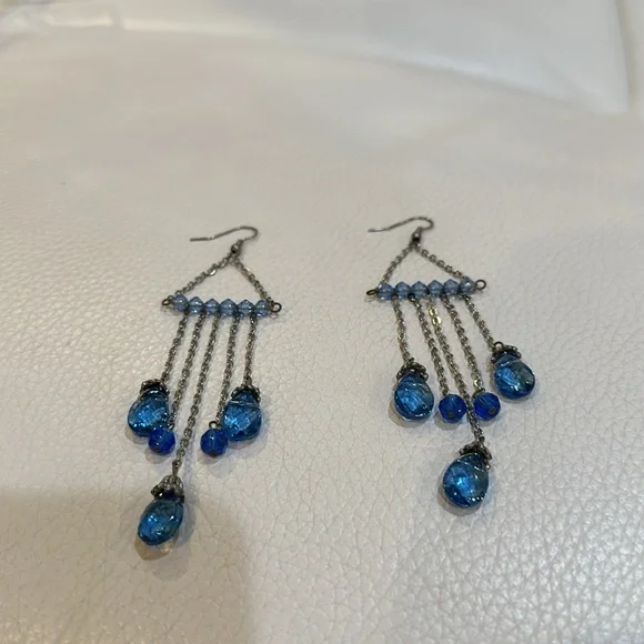 NWOT Blue Crystal Hook Earrings - Picture 5 of 5